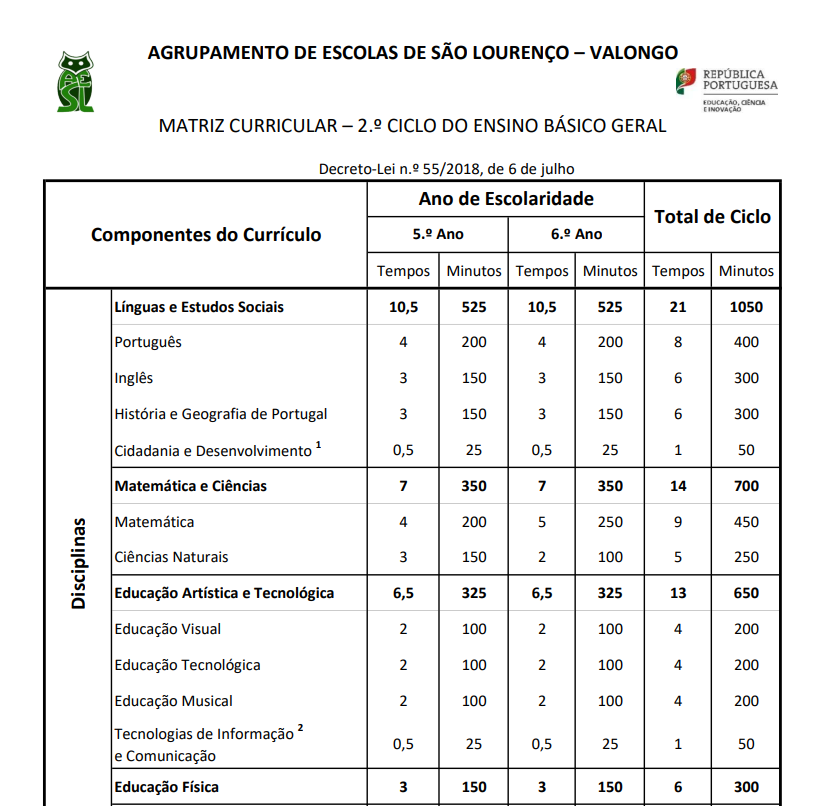 Matriz Curricular 2º e 3º ciclo - 2026/2027